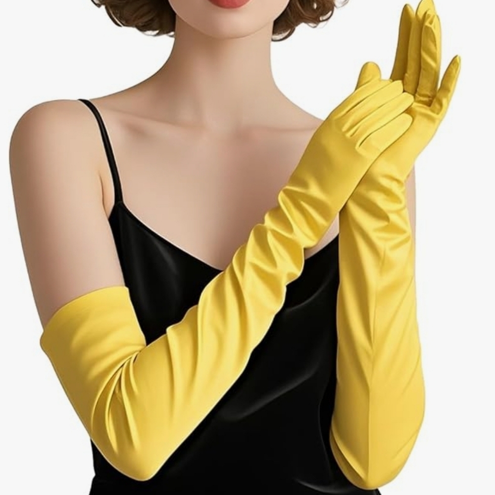 Fine Elegant Long Yellow Satin Opera Gloves NWT